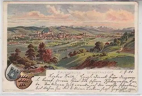 62665 Ak Lithografie Ravensburg Gesamtansicht 1901