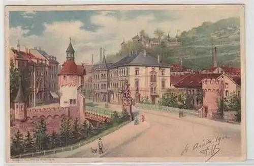 53079 Ak Lithographie Freiburg i.B. Brücke 1902