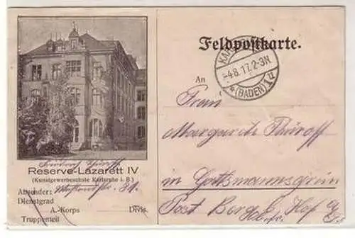 51802 Ak Reserve Lazarett IV Kunstgewerbeschule Karlsruhe 1917