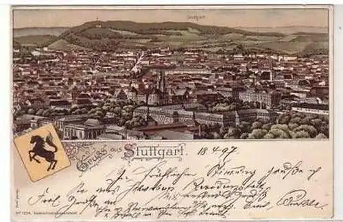 21816 Ak Lithographie Gruß aus Stuttgart Totalansicht