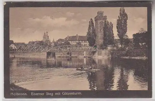 70539 Ak Heilbronn Eiserner Steg mit Götzenturm 1921