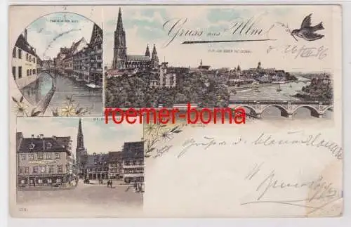 85236 Ak Lithografie Gruss aus Ulm Die Hirschgasse, Donau, Blau 1896