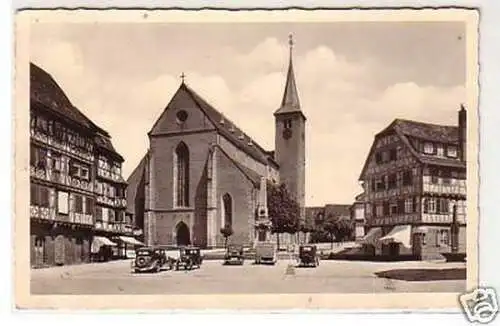 30538 Ak Mosbach Marktplatz mit evangel. Kirche 1951