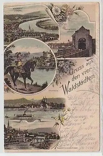 65162 Ak Lithographie Gruß aus den vier Waldstädten 1900