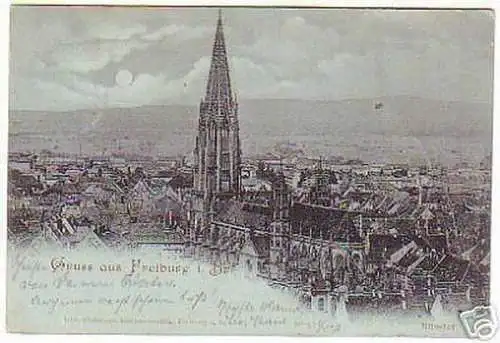 08758 Mondscheinkarte Gruß aus Freiburg in Br. 1898