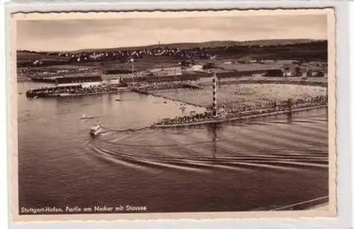 58147 Ak Stuttgart Hafen Partie am Neckar mit Stausee 1936