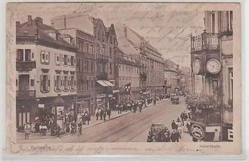 57582 Feldpost Ak Karlsruhe Kaiserstrasse mit Verkehr 1916