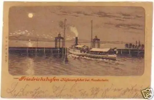 24823 Mondscheinkarte Friedrichshafen Hafeneinfahrt1905