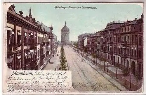 66889 Ak Mannheim Heidelberger Strasse mit Wasserturm 1901