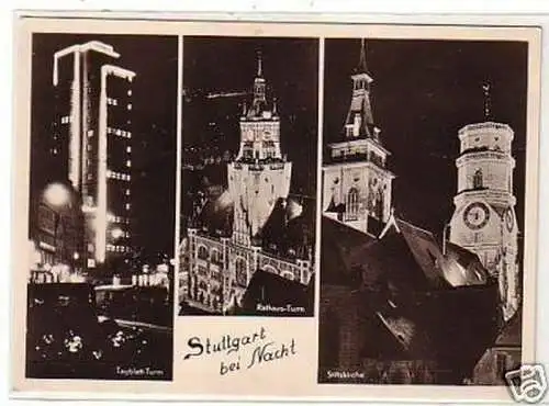 11710 Mehrbild Ak Stuttgart bei Nacht um 1950