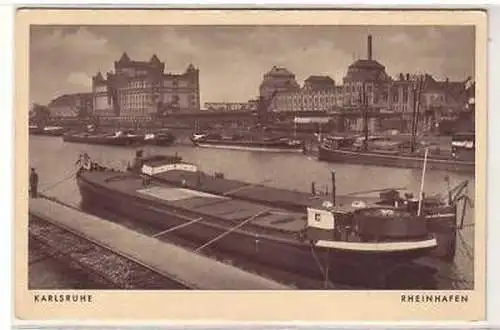 41948 Ak Karlsruhe Rheinhafen mit Booten um 1930