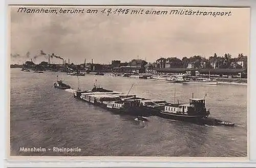 65042 Foto Ak Mannheim Rheinpartie mit Lastschiffen 1915