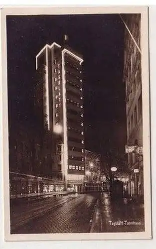 60183 Ak Stuttgart Tagblatt Turmhaus bei Nacht um 1935