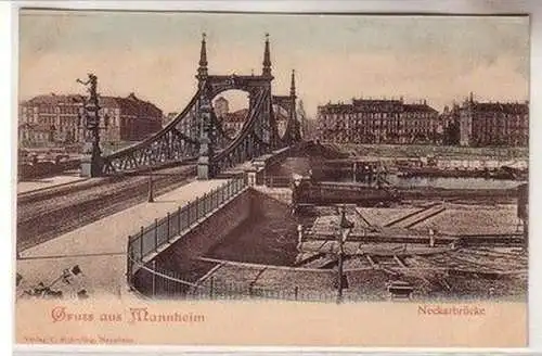 60355 Ak Gruß aus Mannheim Neckarbrücke um 1900