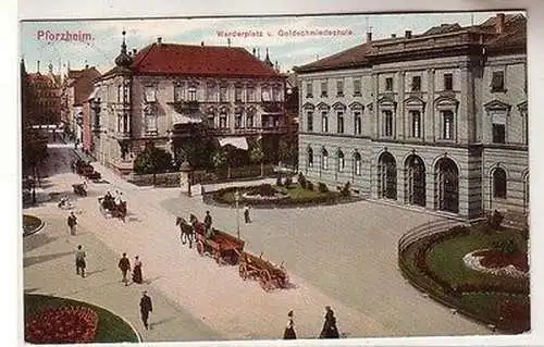 62029 Ak Pforzheim Werderplatz und Goldschmiedschule 1914