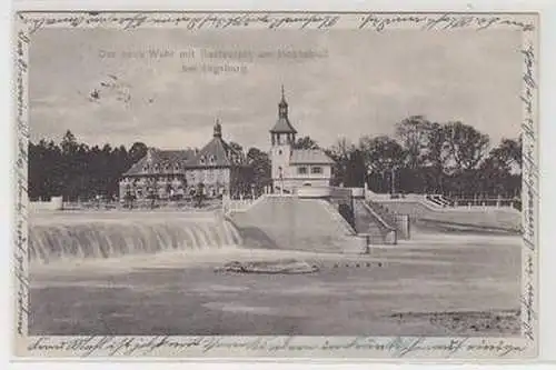 55036 Ak Das neue Wehr mit Restaurant am Hochablaß bei Augsburg 1915