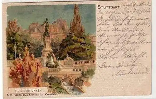 40718 Ak Lithographie Stuttgart Eugensbrunnen 1899