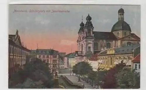 03255 Ak Mannheim Schillerplatz mit Jesuitenkirche 1918