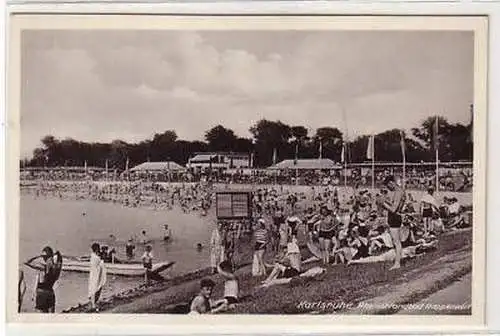 41163 Ak Karlsruhe Rheinstrandbad Rappenwört um 1940