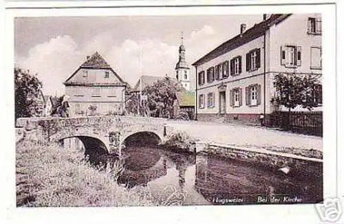 16455 Ak Hugsweier bei der Kirche um 1950