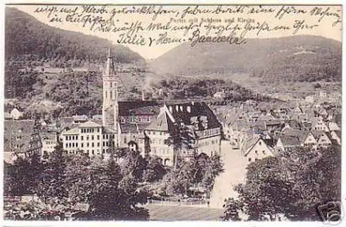 16125 Ak Urach Partie mit Schloß und Kirche 1913