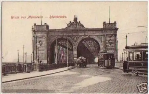 14210 Ak Gruss aus Mannheim Rheinbrücke um 1910