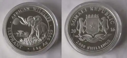 2000 Shillings Somalia 2016 Elefant African Wildlife 1 Kilo Silber BU (155086)