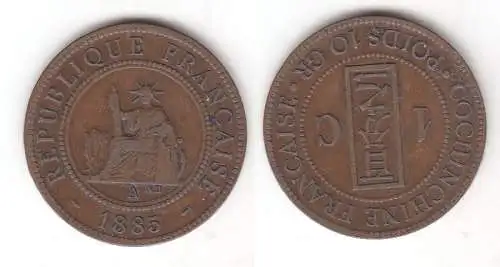 1 Cent Kupfer Münze Französisch Indo China 1885 (112160)