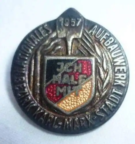 DDR Abzeichen Aufbauwerk Karl Marx Stadt Silber 1957