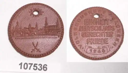 seltene Meissner Porzellan Medaille Volkskongress Sachsen 1948