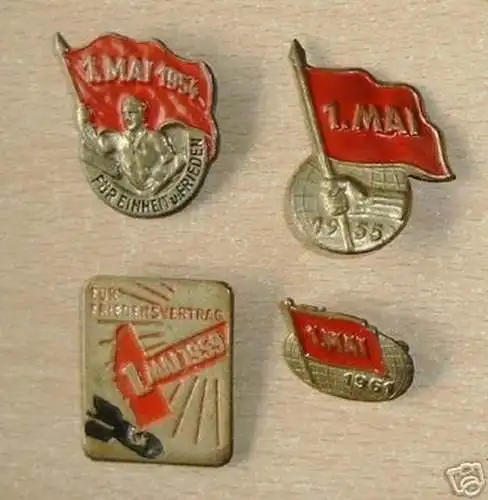 4 alte DDR Abzeichen 1.Mai 1954, 1955, 1959, 1961