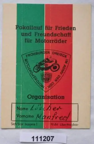 seltene DDR Organisations Ausweis Frohburger Dreieck Rennen Pokallauf (111207)