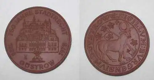 DDR Porzellan Medaille 750 Jahre Stadtrecht Güstrow1978