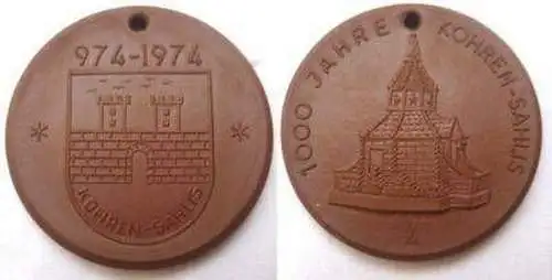 DDR Porzellan Medaille 1000 Jahre Kohren Sahlis 1974