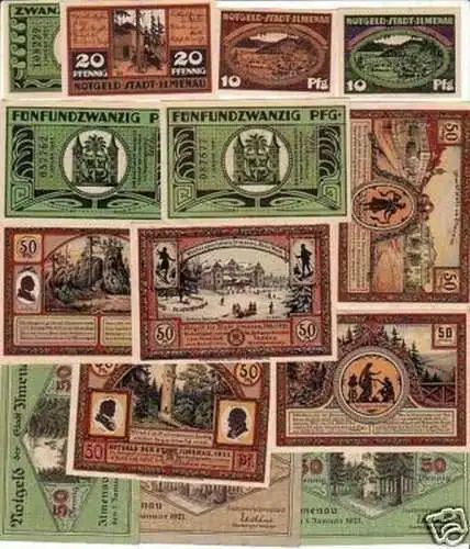 14 Banknoten Notgeld der Stadt Ilmenau 1921