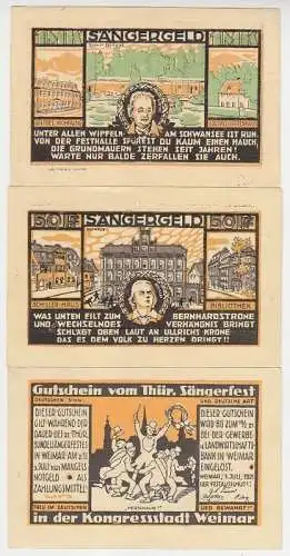 3 Banknoten Notgeld Weimar vom Thüringer Sängerfest 1921