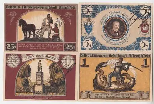 4 Banknoten Notgeld Gemeinde Altrahlstedt Lilencron Gesellschaft 1922