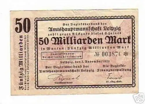 rare Banknote Inflation Leipzig 50 Milliarden 1923