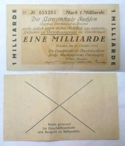 Banknote Inflation Dresden 1 Milliarde Mark 1923