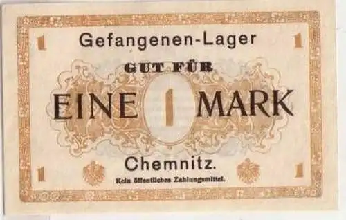 Banknote 1 Mark Gefangenen Lager Chemnitz 1. Weltkrieg