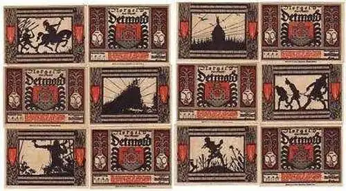 12 Banknoten Notgeld Stadt Detmold 1920