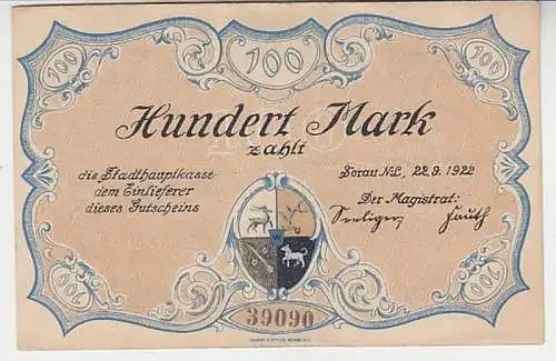 100 Mark Banknote Notgeld Stadt Sorau Zary Niederlausitz 1922