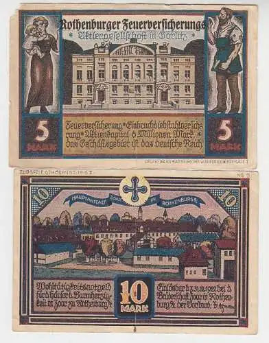 5 und 10 Mark Banknoten Notgeld Rothenburger Feuerversicherungs AG in Görlitz