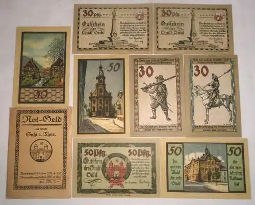 Original Mappe 8 x Banknoten Notgeld Stadt Suhl um 1922