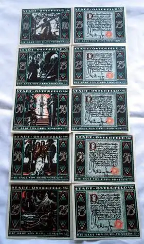 kompl. Serie mit 10 Banknoten Notgeld Stadt Osterfeld in W. 1921