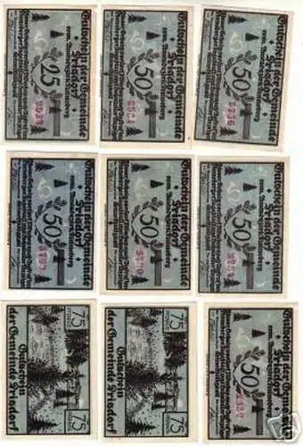 9 Banknoten Notgeld der Gemeinde Prisdorf um 1920