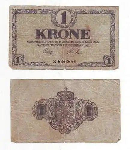 alte Banknote 1 Krone Dänemark 1921