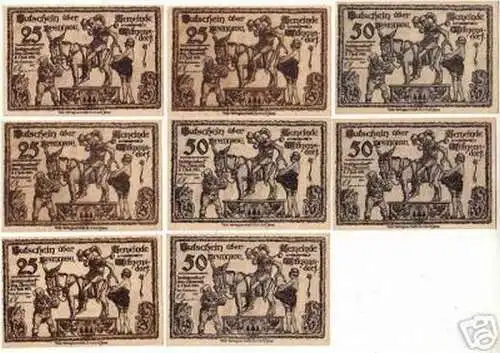 8 Banknoten Notgeld der Gemeinde Wittgensdorf 1921