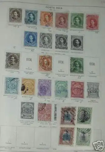 Sammlung mit 20 Briefmarken Costa Rica um 1900