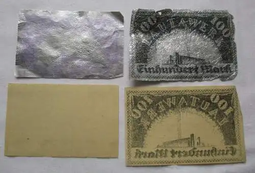 seltene 50 und 100 Mark Aluminium Banknoten Lautawerk 1922 (155950)